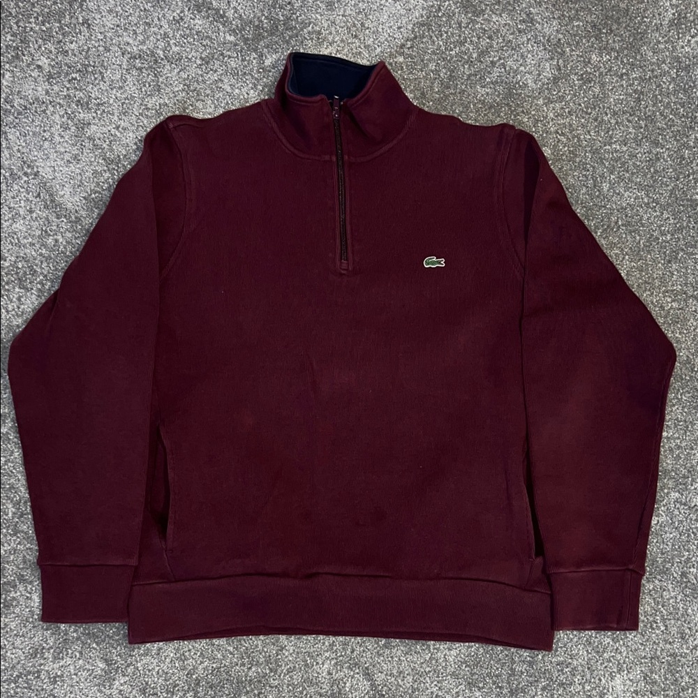 Lacoste Men's Burgundy Zip-Up Sweater